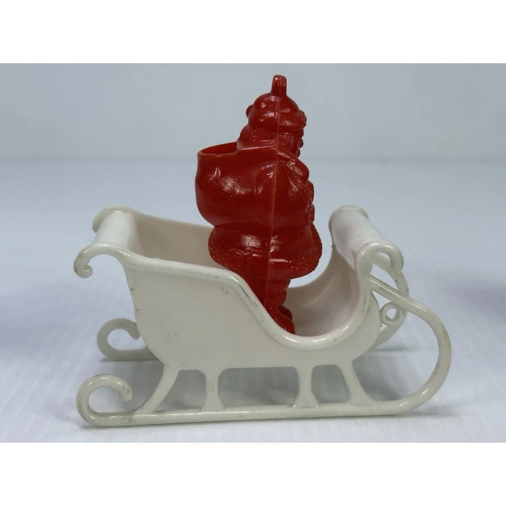 Vintage Plastic Standing Santa Claus Sleigh Pulled by Two White Reindeer